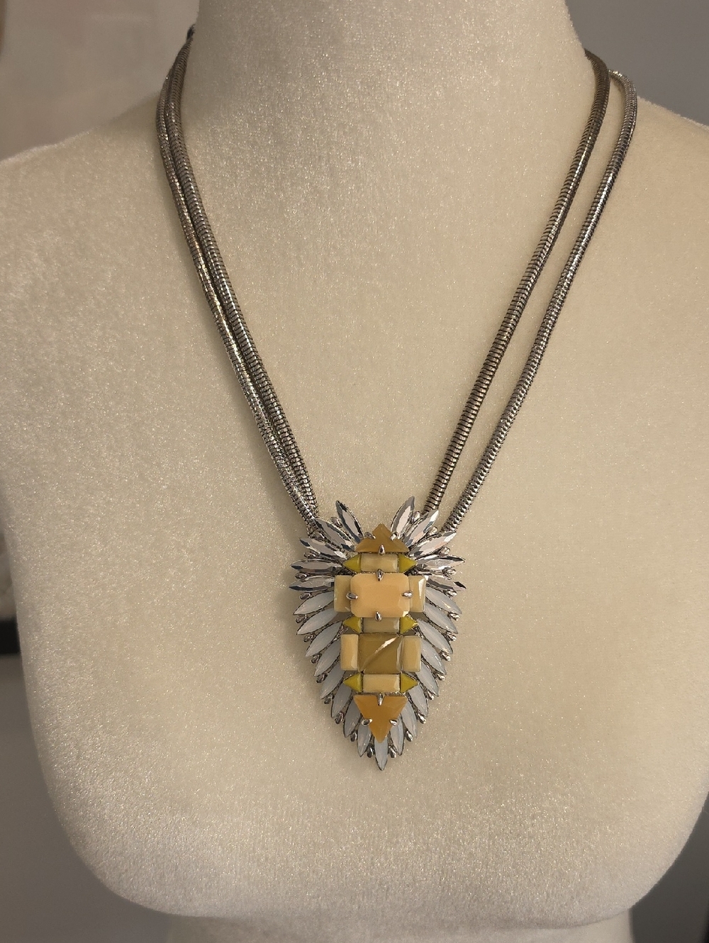 Vince Camuto Silver-Tone Double Chain Necklace with Yellow Geometric Pendant